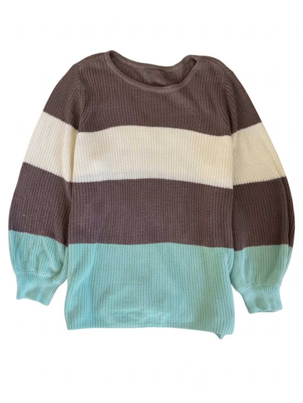Belle by Kim Gravel Colorblock Sweater in Brown Cream and Mint neutral casual 1X